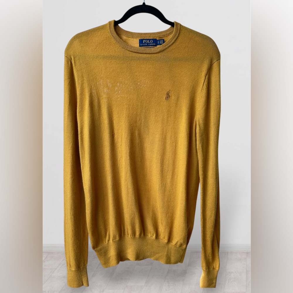 Ralph Lauren Men's Mustard Crewneck Sweater - Embroidered Pony
